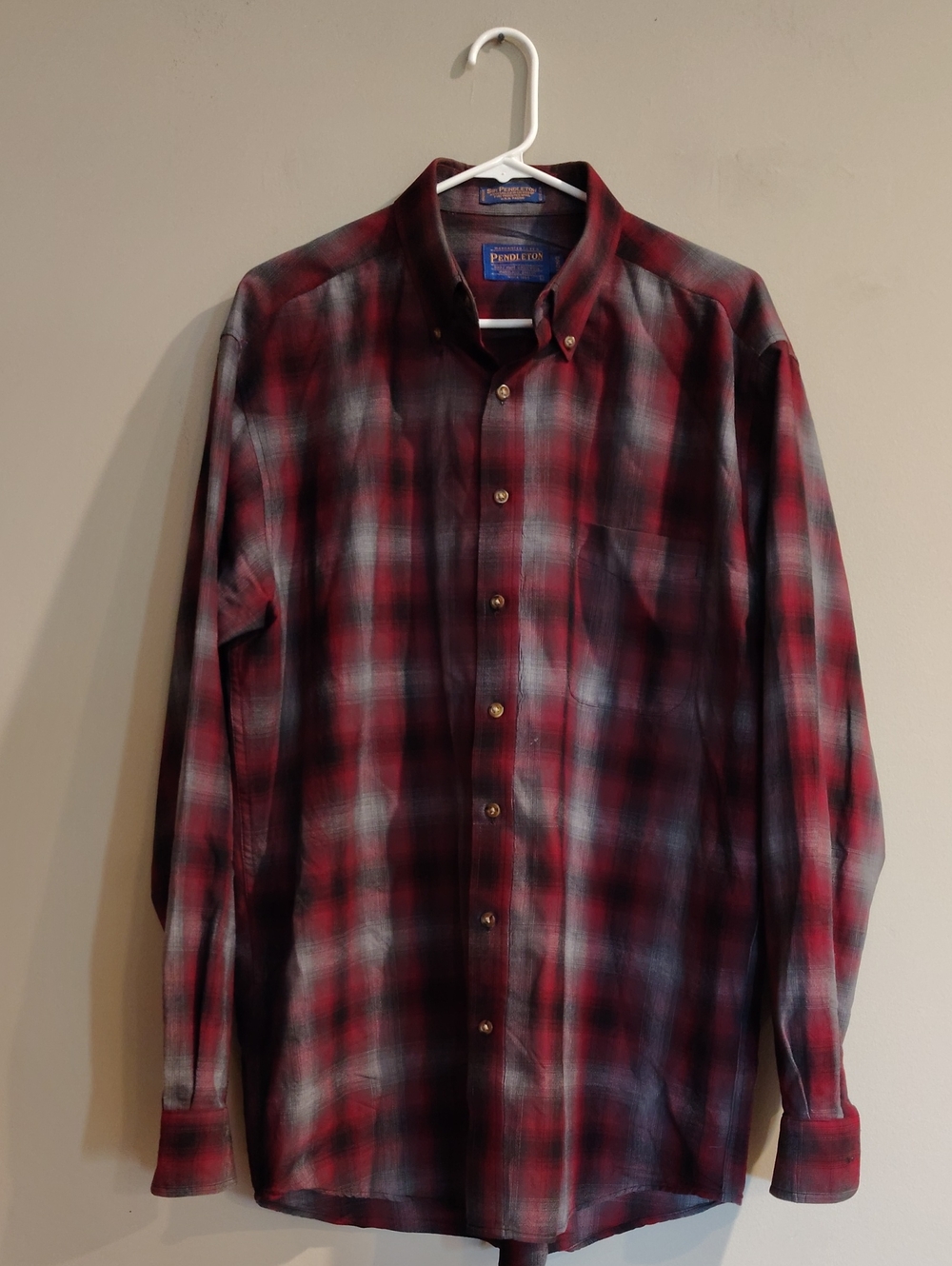 Sir Pendleton Men's Large Burgundy and Gray Shadow Plaid Button Down Shirt